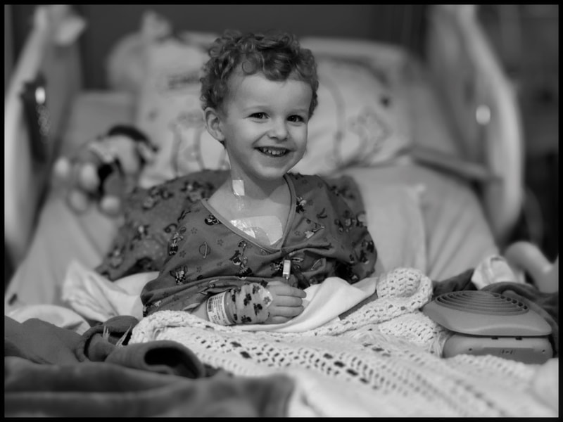 Jack in a hospital bed at UVA shortly after diagnosis. 